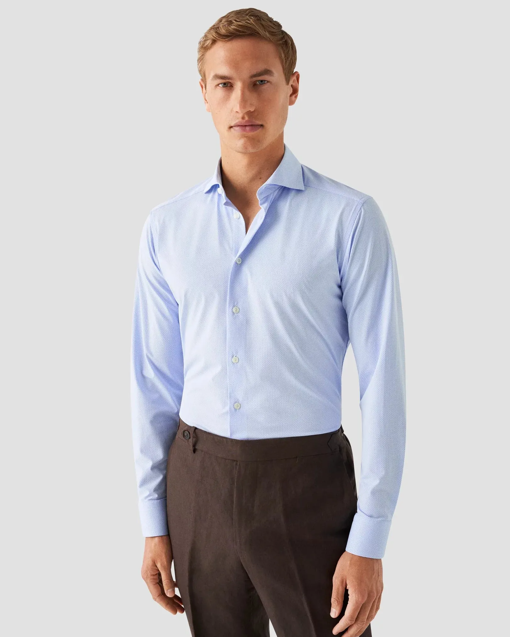 Light Blue Textured Four-Way Stretch Shirt Slim Fit - ETON