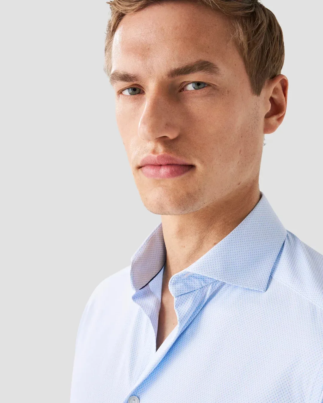 Light Blue Textured Four-Way Stretch Shirt Slim Fit - ETON