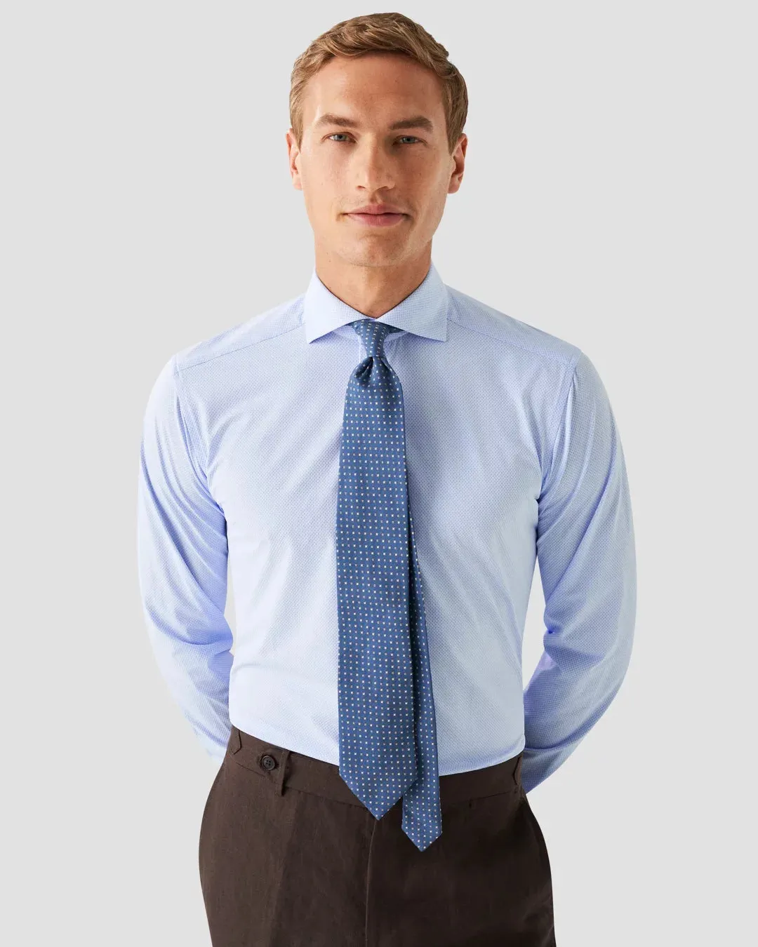 Light Blue Textured Four-Way Stretch Shirt Slim Fit - ETON