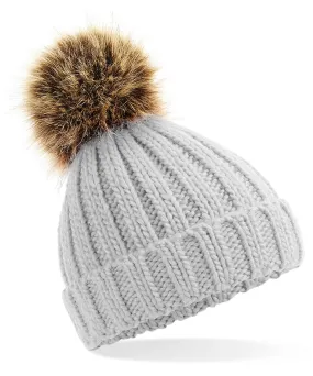 Light Grey - Infant/junior fur pom pom chunky beanie