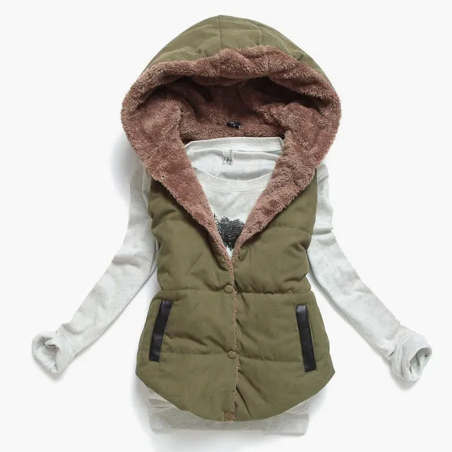 Long sleeve top with 2 in 1 Puffer Warm Vest Coat hoodie