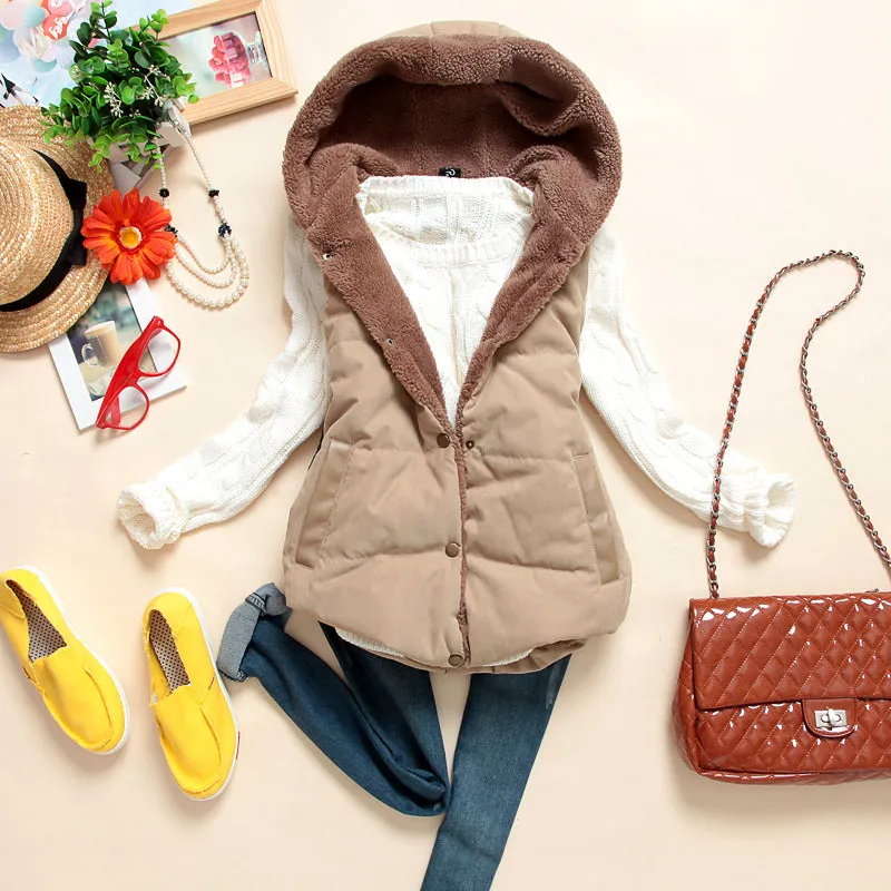 Long sleeve top with 2 in 1 Puffer Warm Vest Coat hoodie