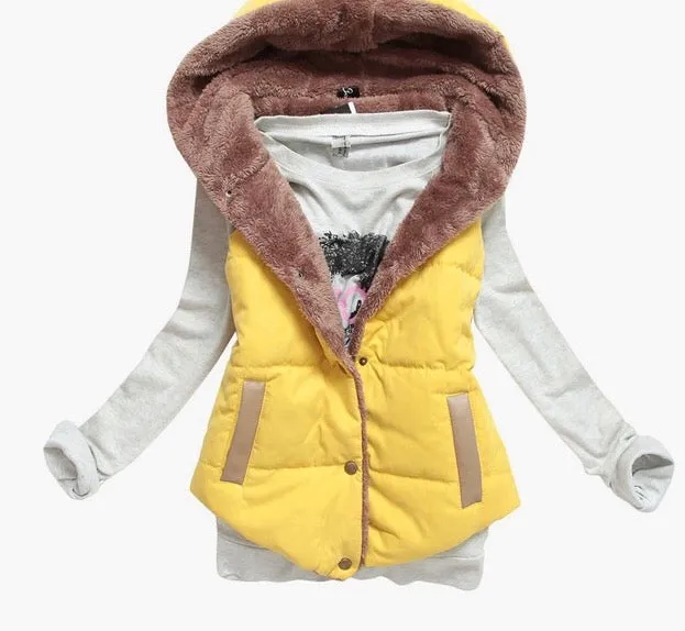 Long sleeve top with 2 in 1 Puffer Warm Vest Coat hoodie