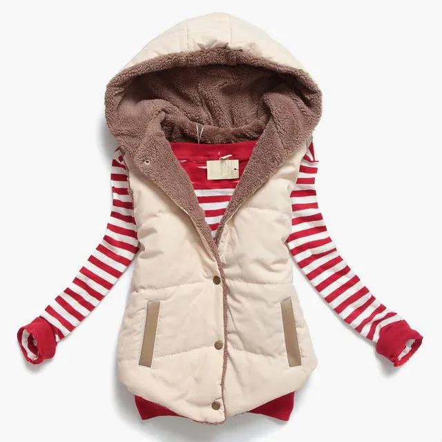 Long sleeve top with 2 in 1 Puffer Warm Vest Coat hoodie