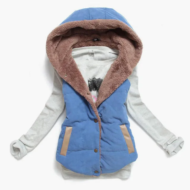 Long sleeve top with 2 in 1 Puffer Warm Vest Coat hoodie