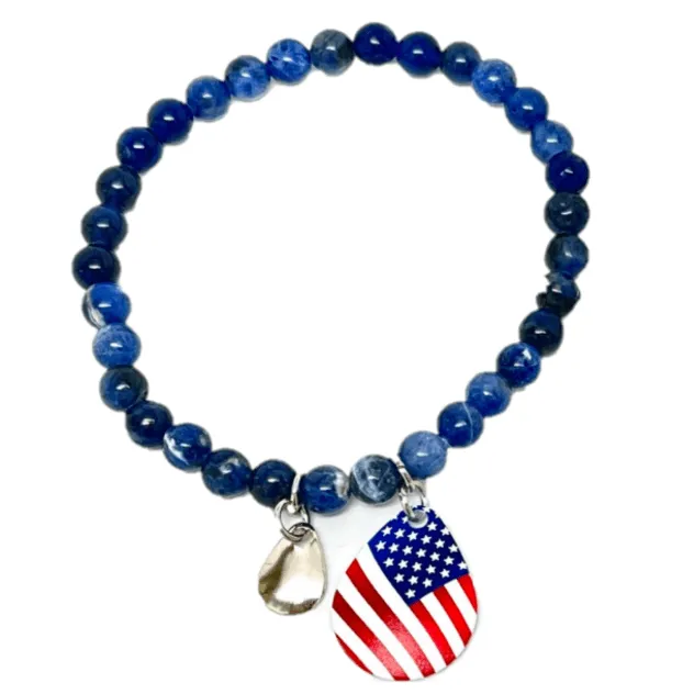 Made in USA Blue Stone Bracelet with Flag Charm