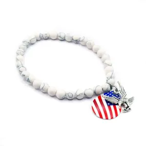 Made in USA White Stone Bracelet with Eagle Charm