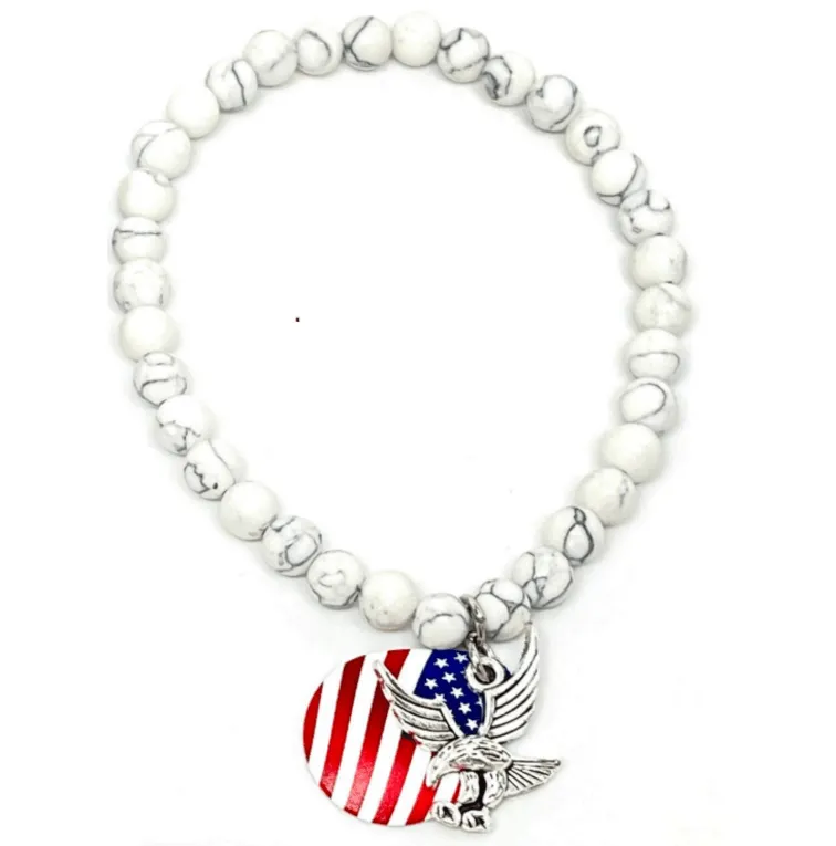 Made in USA White Stone Bracelet with Eagle Charm