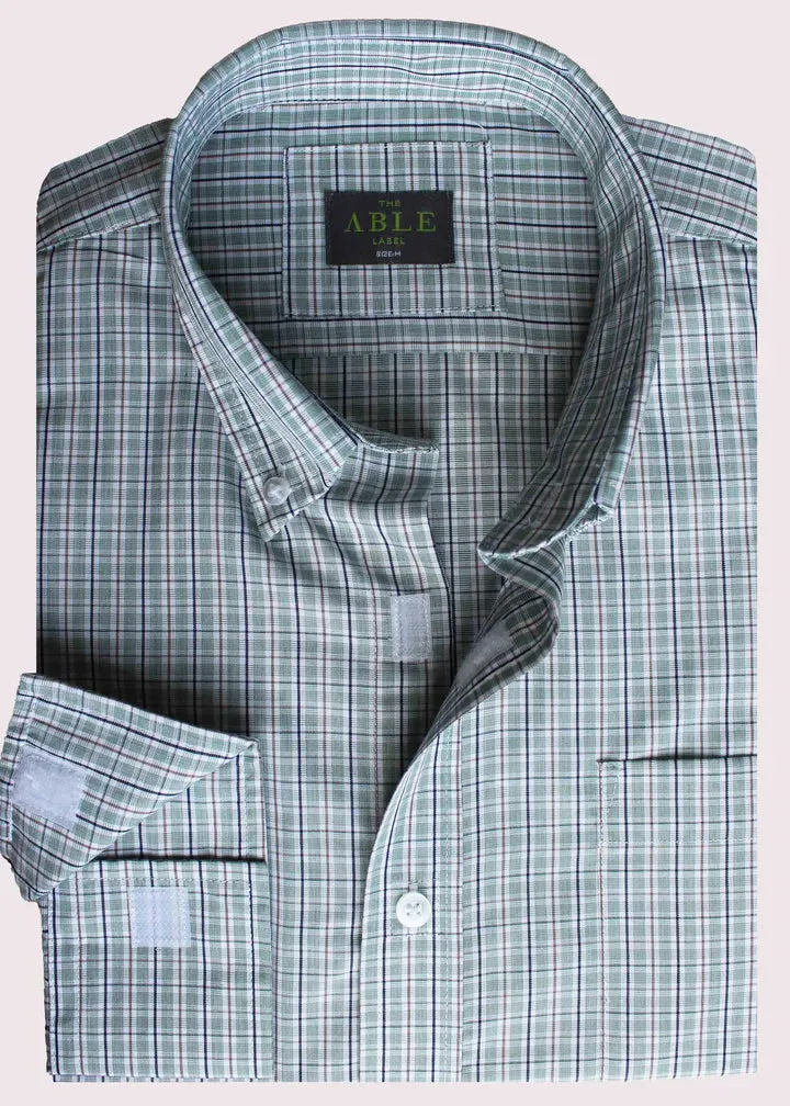 Marty long sleeve check velcro shirt - sage green