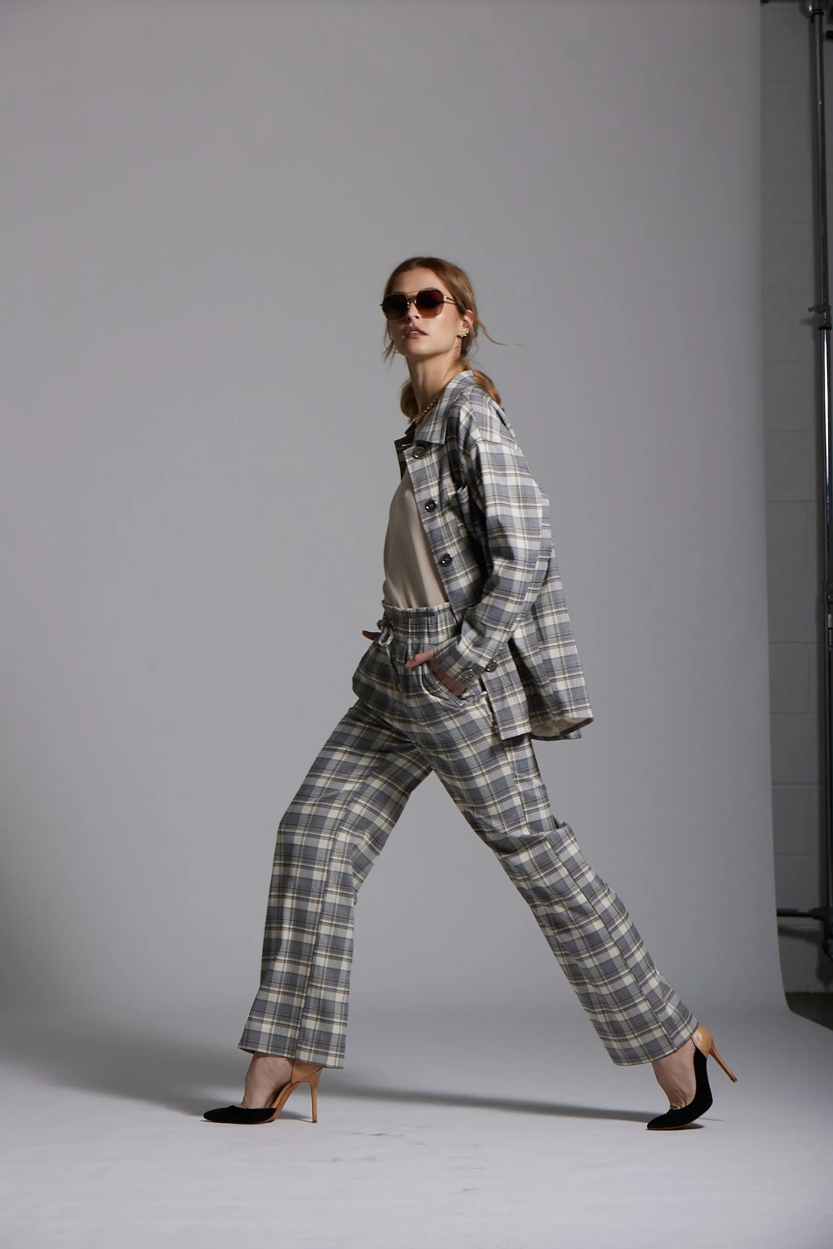 Maya Pant - Grey Plaid print