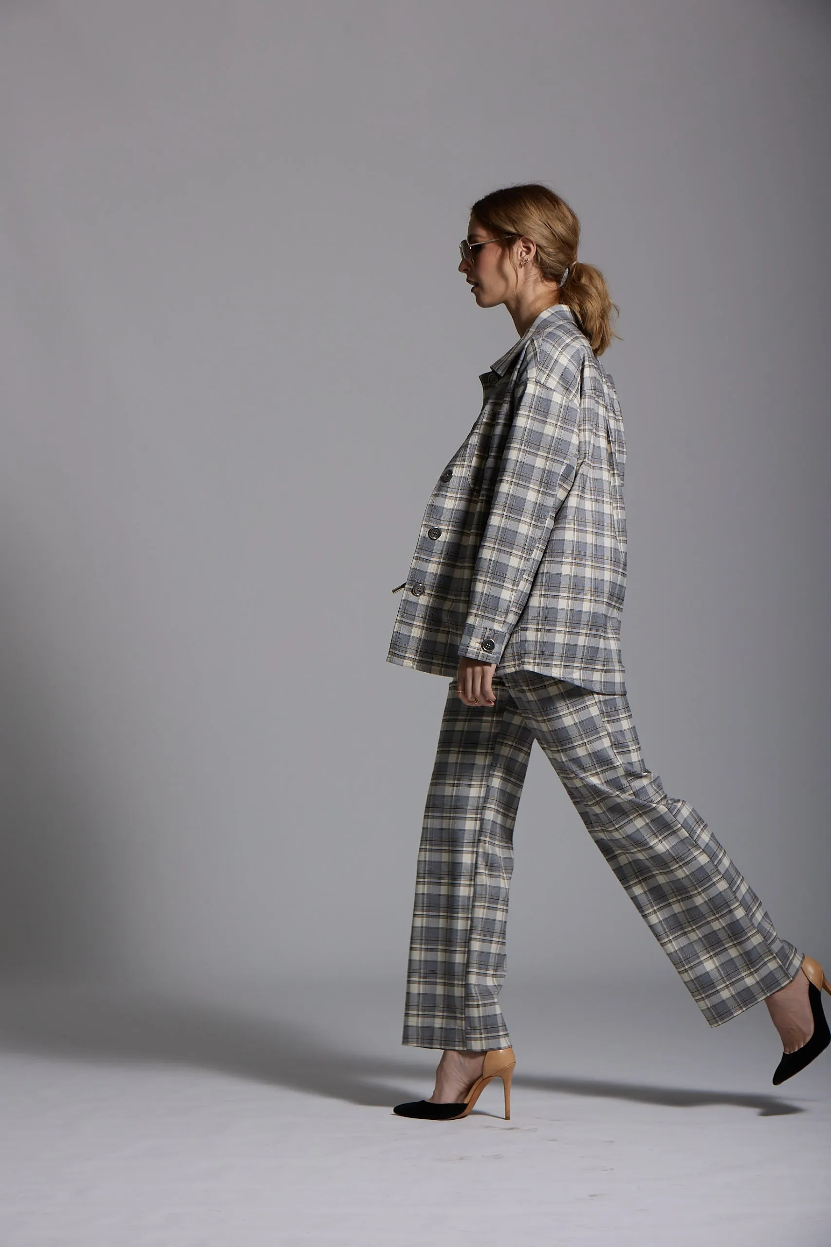 Maya Pant - Grey Plaid print