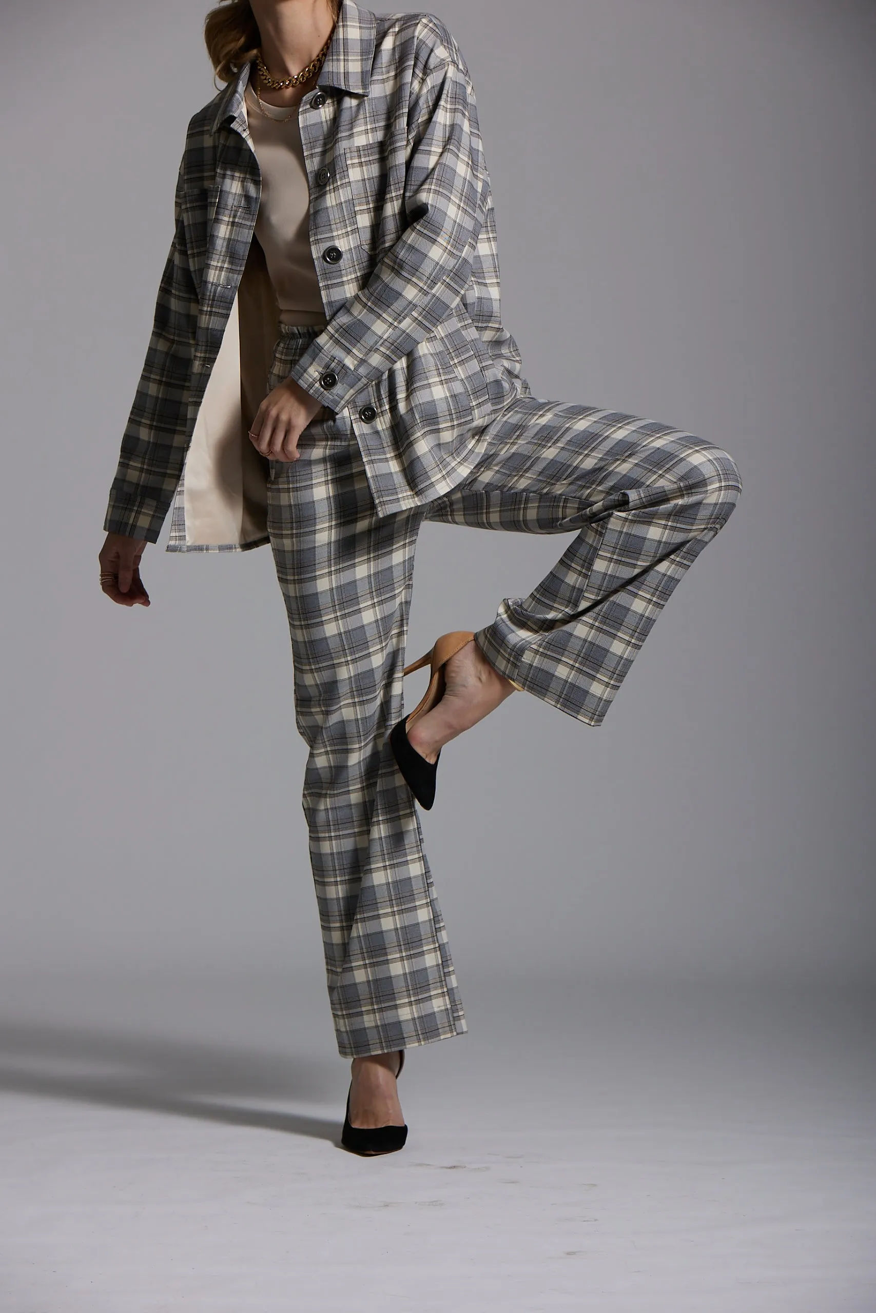 Maya Pant - Grey Plaid print