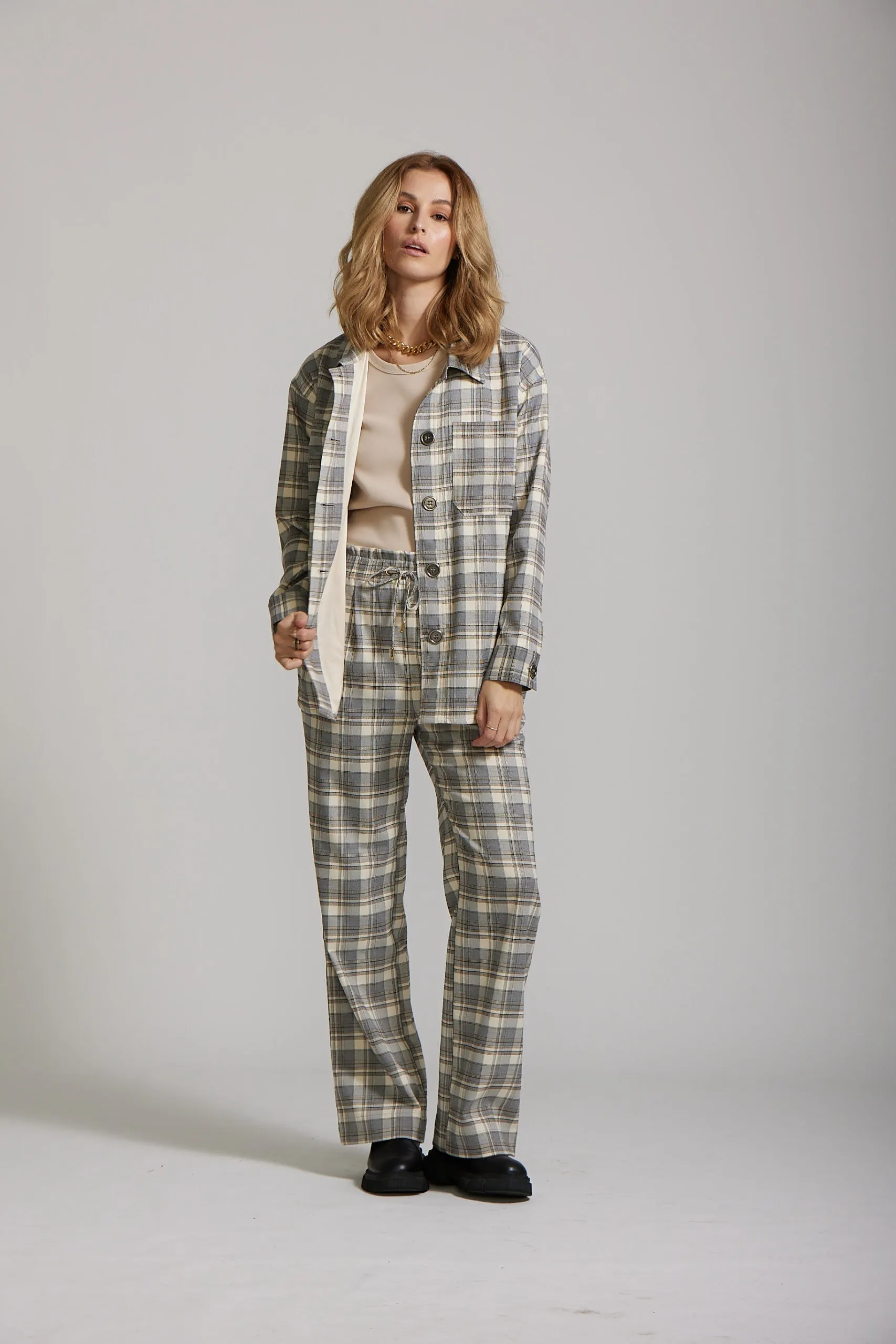 Maya Pant - Grey Plaid print