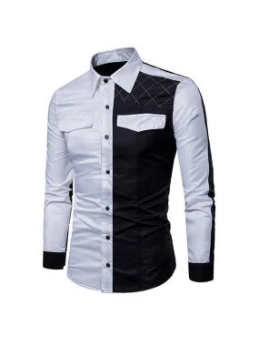 Men's Contrast Patchwork Long Sleeve Shirt