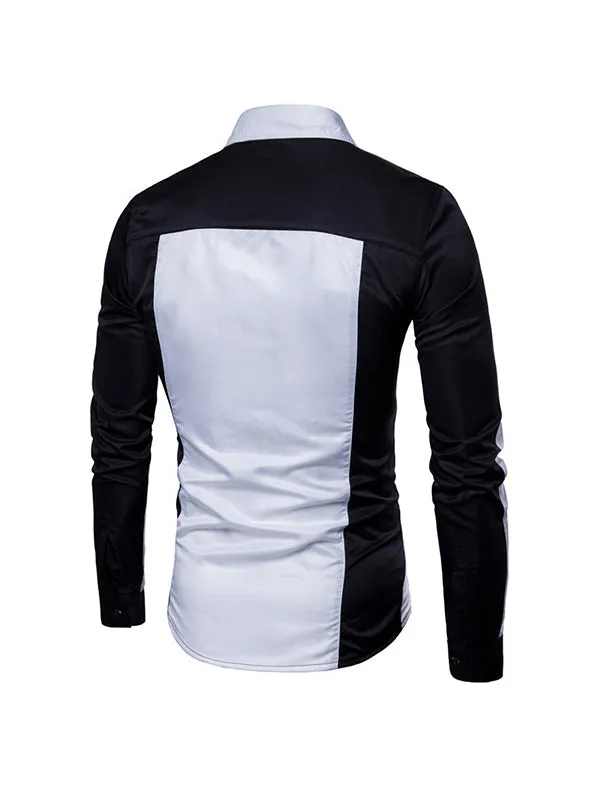 Men's Contrast Patchwork Long Sleeve Shirt