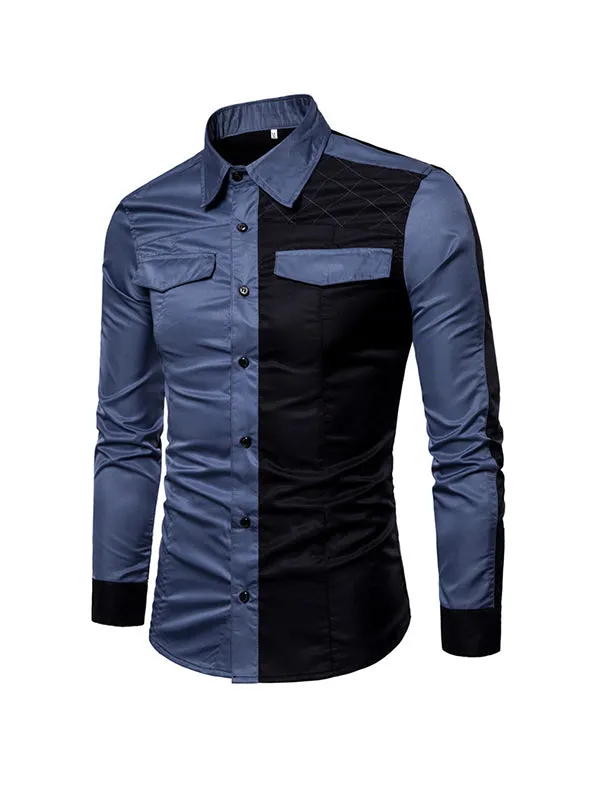 Men's Contrast Patchwork Long Sleeve Shirt