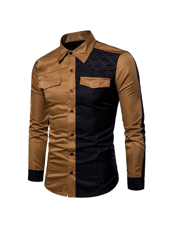 Men's Contrast Patchwork Long Sleeve Shirt