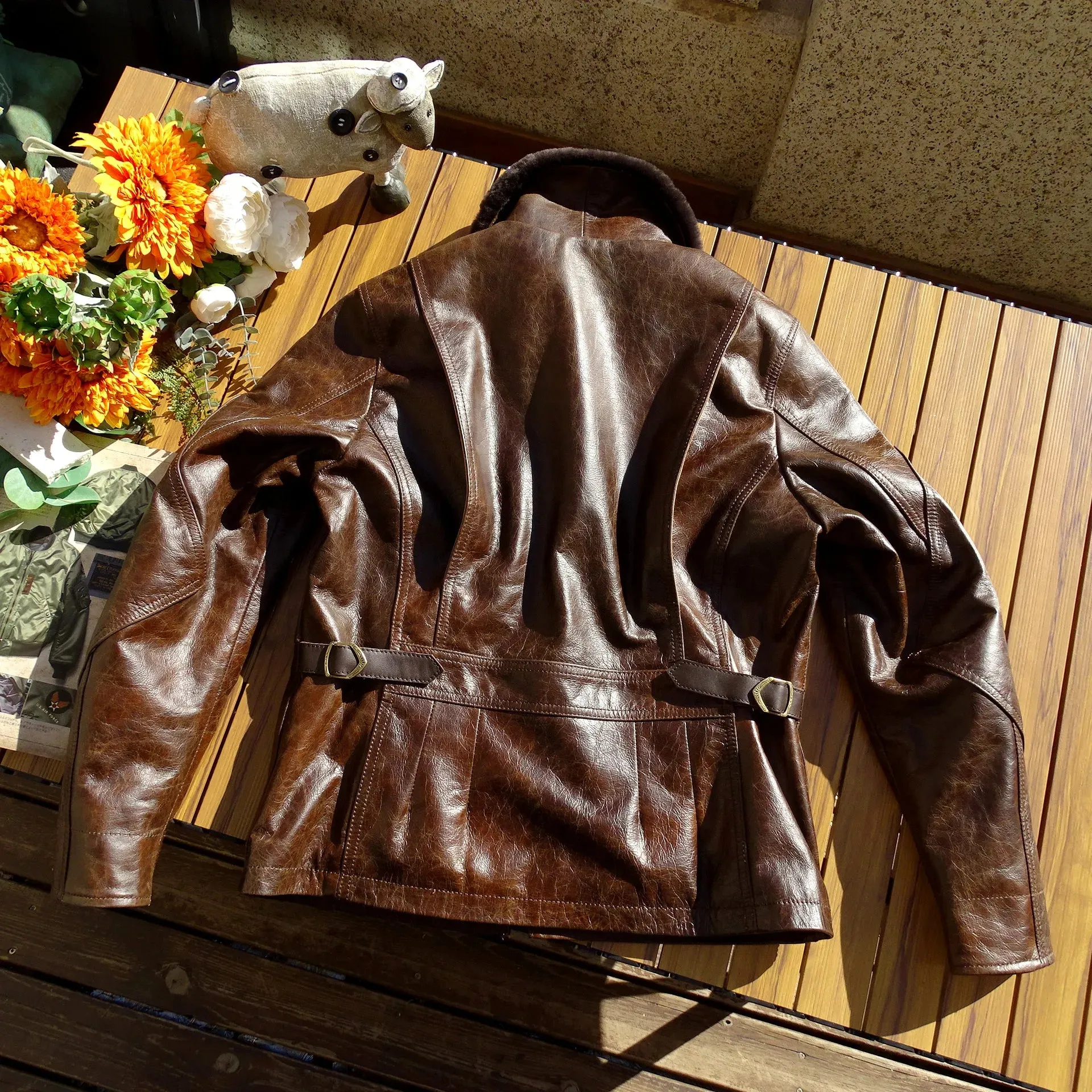 Men's Leather Flight Jacket - Chocolate Military Style Vintage Coat