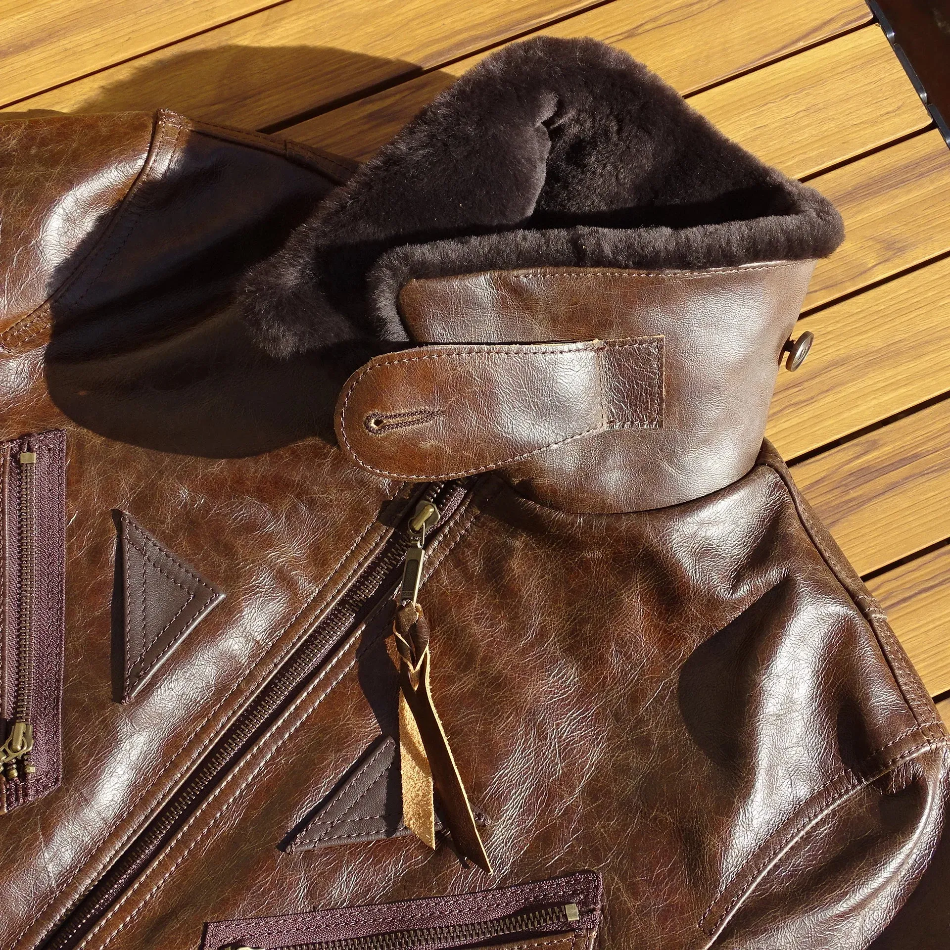 Men's Leather Flight Jacket - Chocolate Military Style Vintage Coat