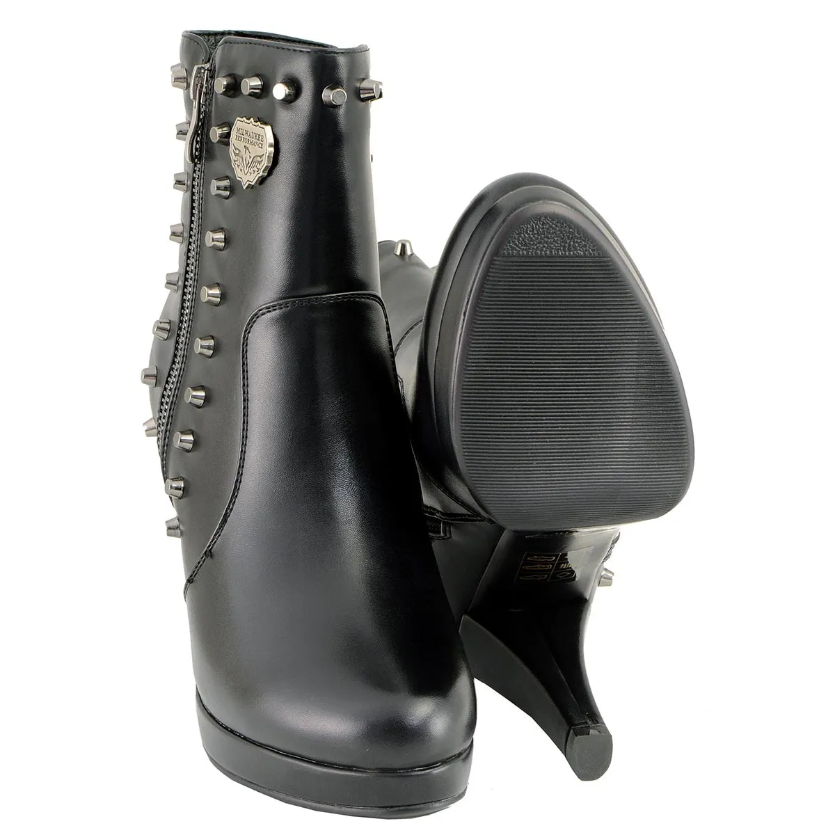 Milwaukee Leather MBL9440 Women's Black Spiked Fashion Boots w/ Side Zippers