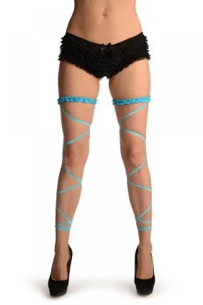 Neon Blue Elasticated Ribbon Leg Wrap & Lace Garter