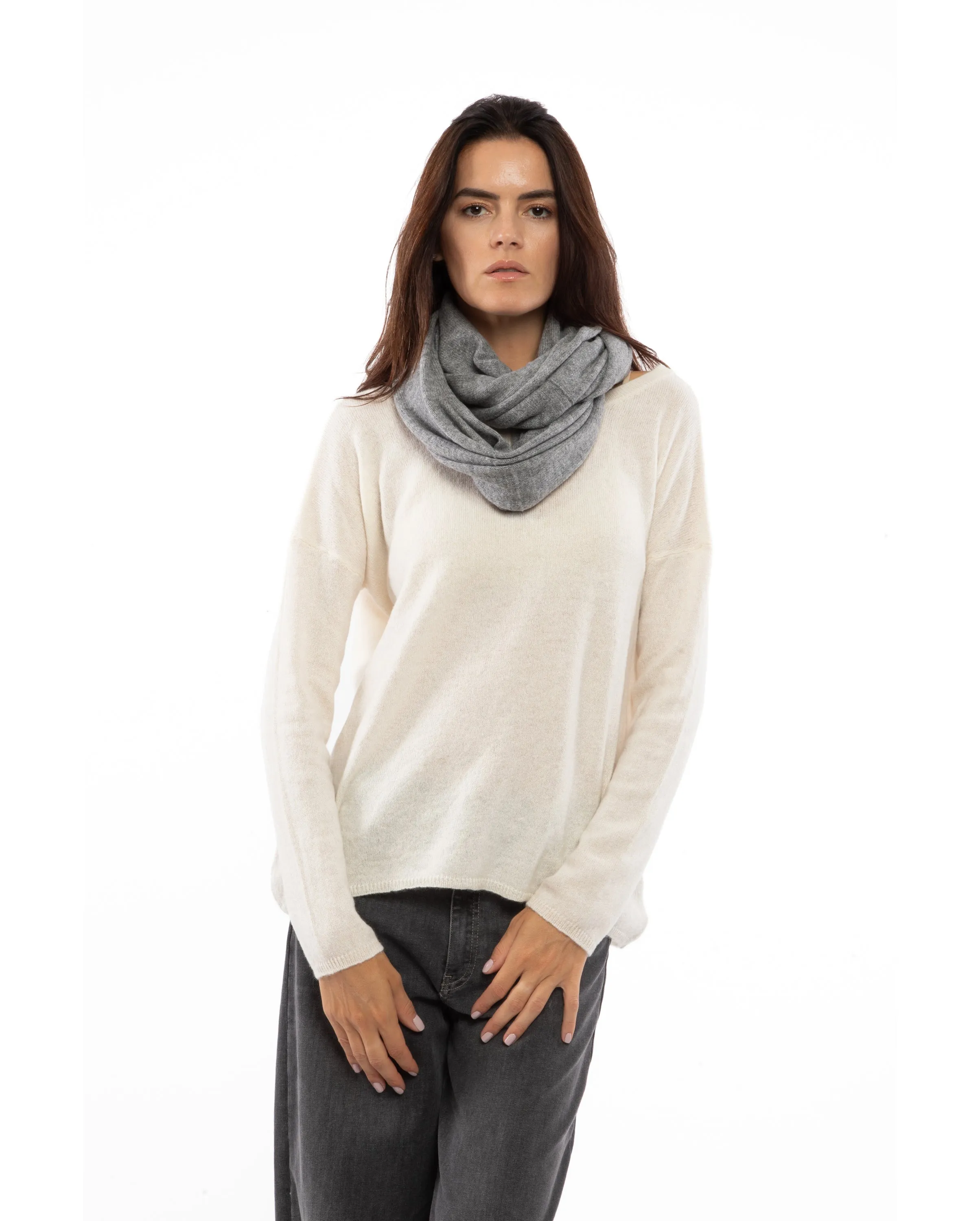 NEW FALL 24 - Women's Maxi Cashmere Neck Scarf Melange Gray