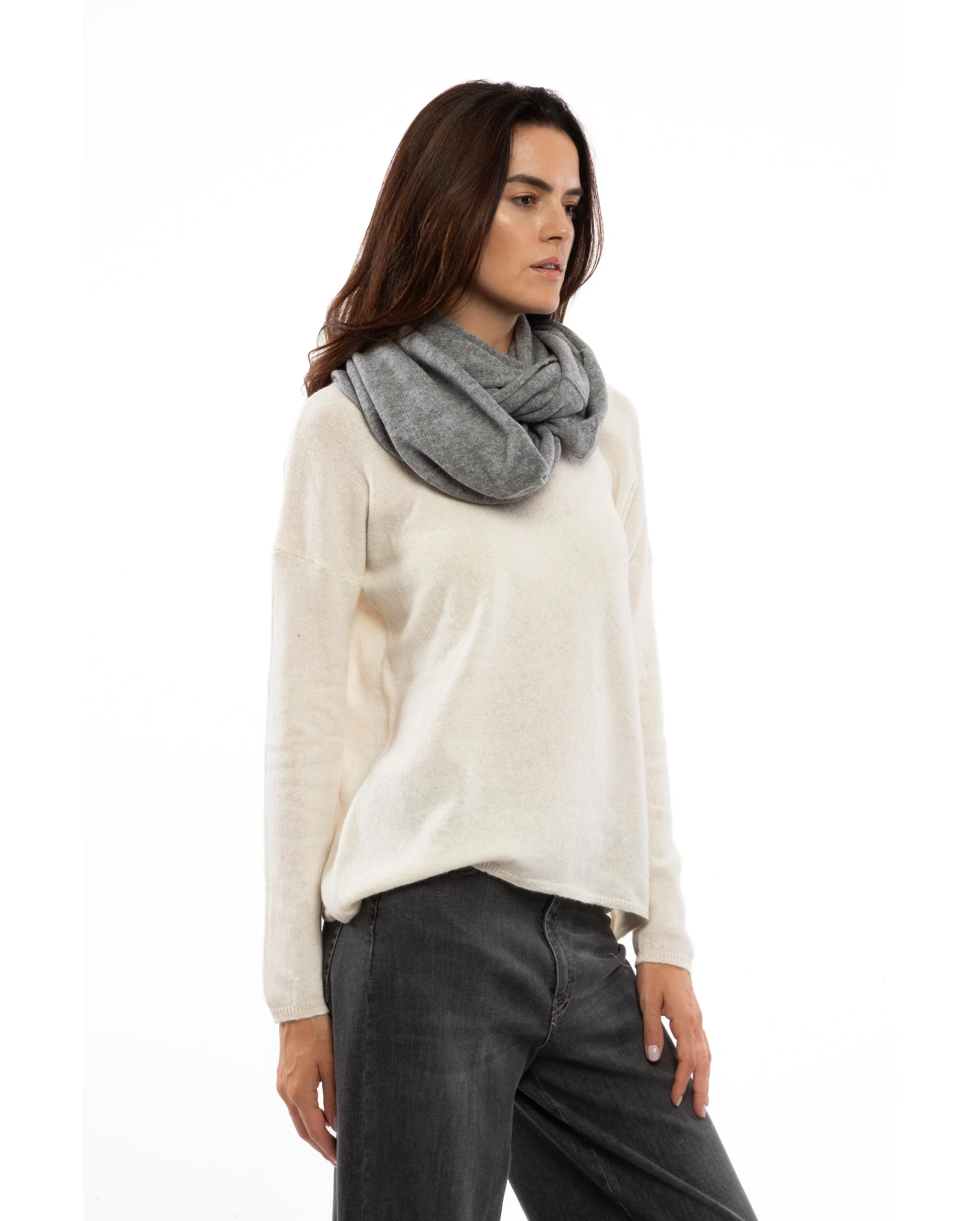 NEW FALL 24 - Women's Maxi Cashmere Neck Scarf Melange Gray