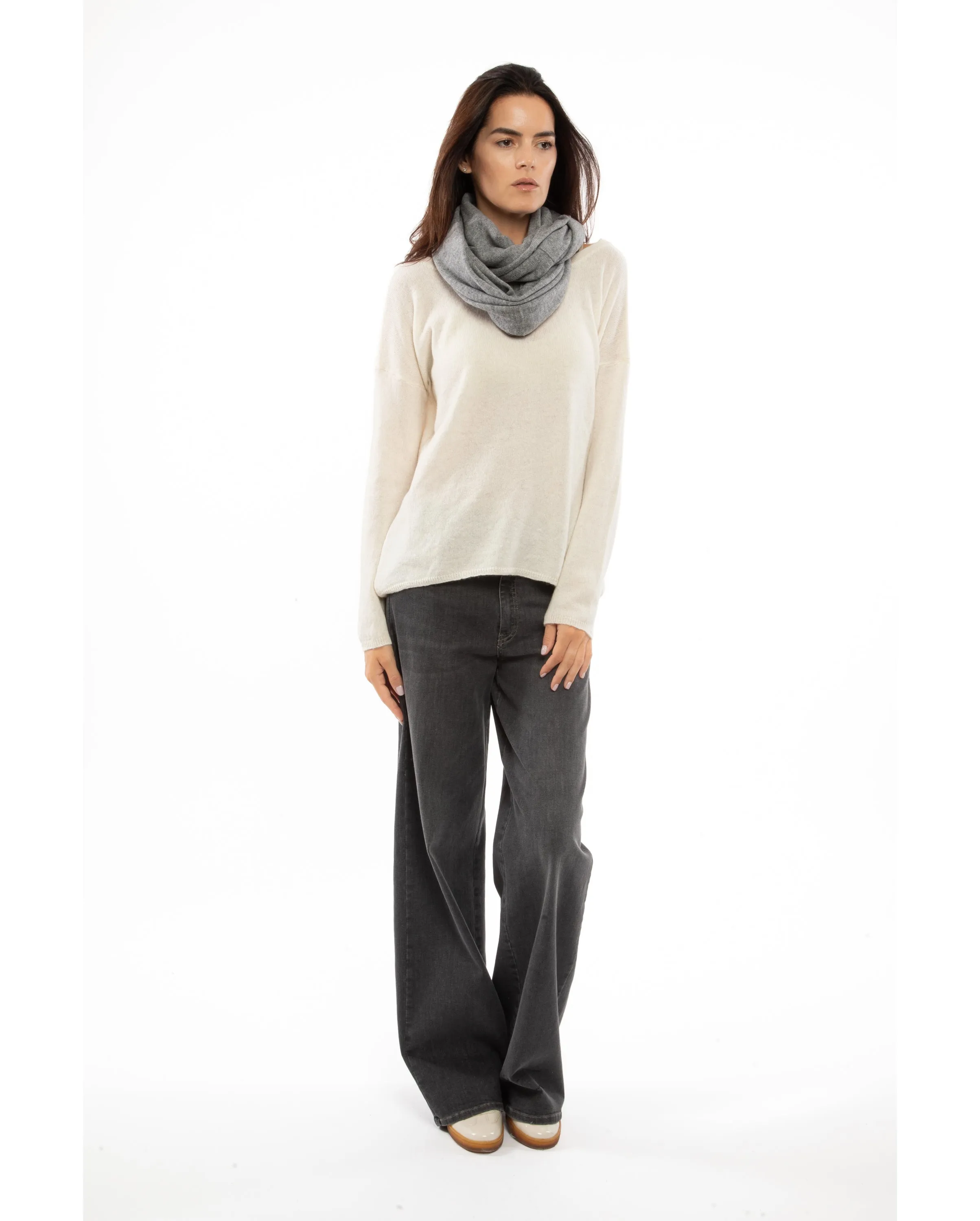 NEW FALL 24 - Women's Maxi Cashmere Neck Scarf Melange Gray