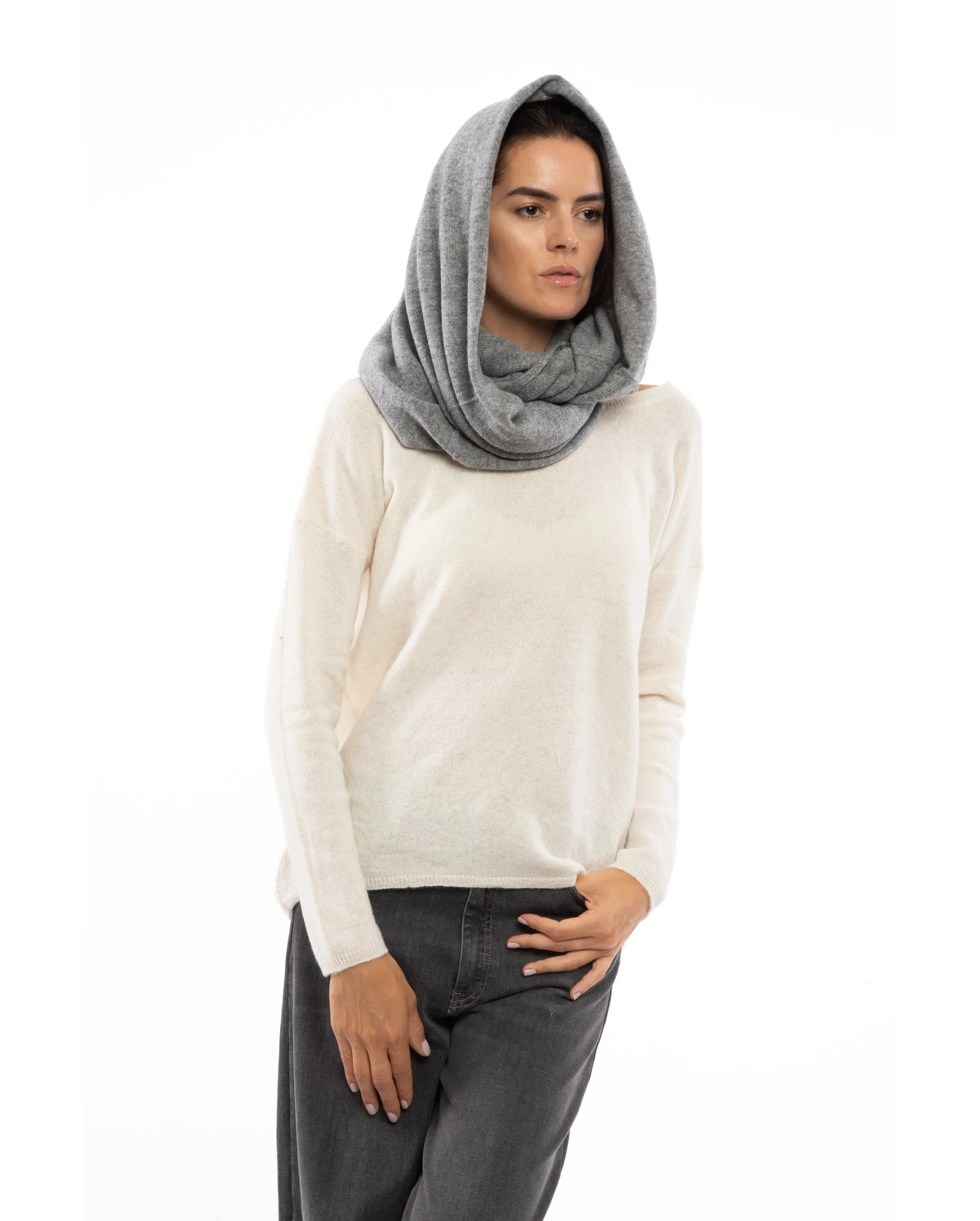 NEW FALL 24 - Women's Maxi Cashmere Neck Scarf Melange Gray