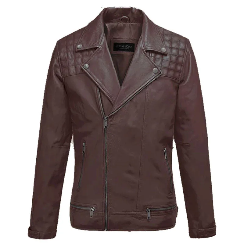 New Genuine Best Looking Style Ironwood Burgundy Biker Fashion Leather Jacket