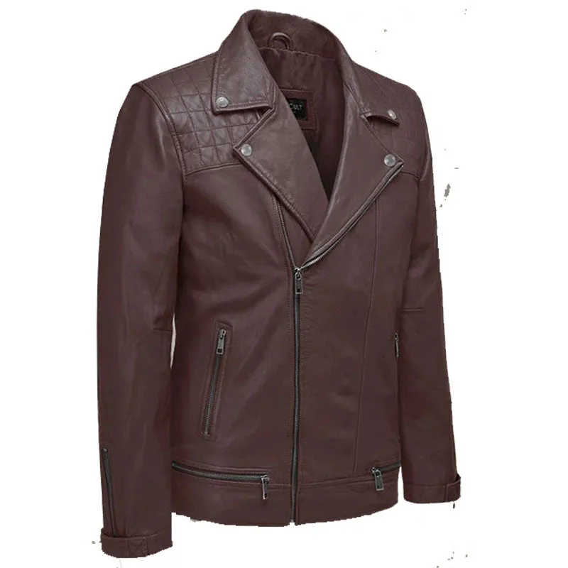 New Genuine Best Looking Style Ironwood Burgundy Biker Fashion Leather Jacket