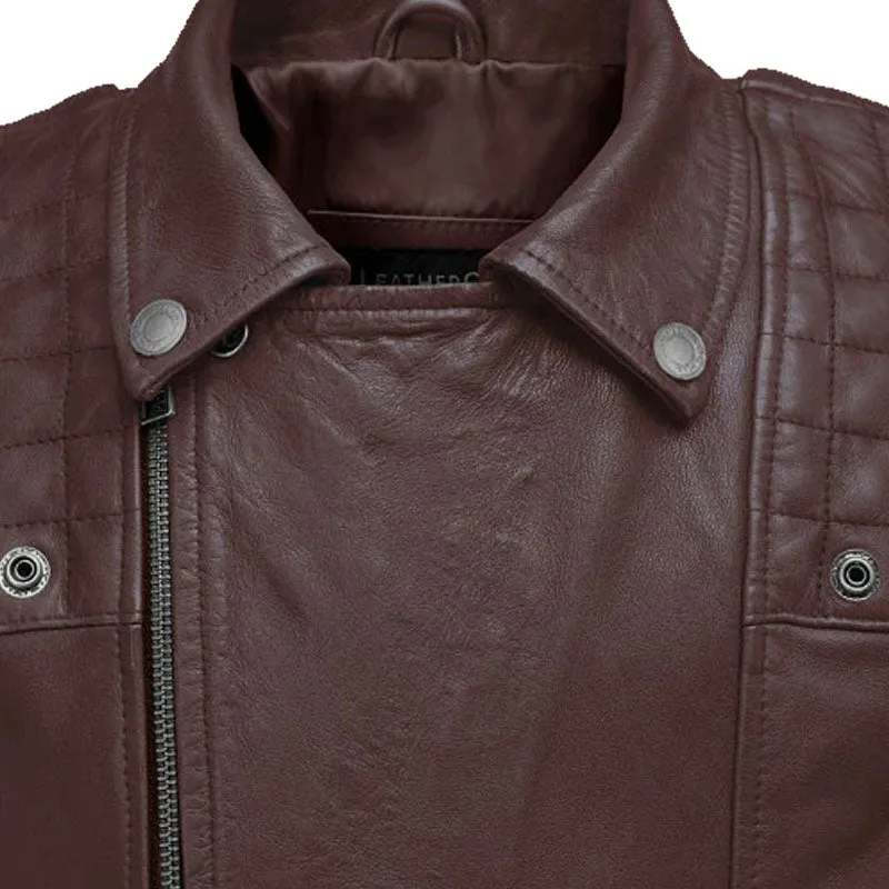 New Genuine Best Looking Style Ironwood Burgundy Biker Fashion Leather Jacket