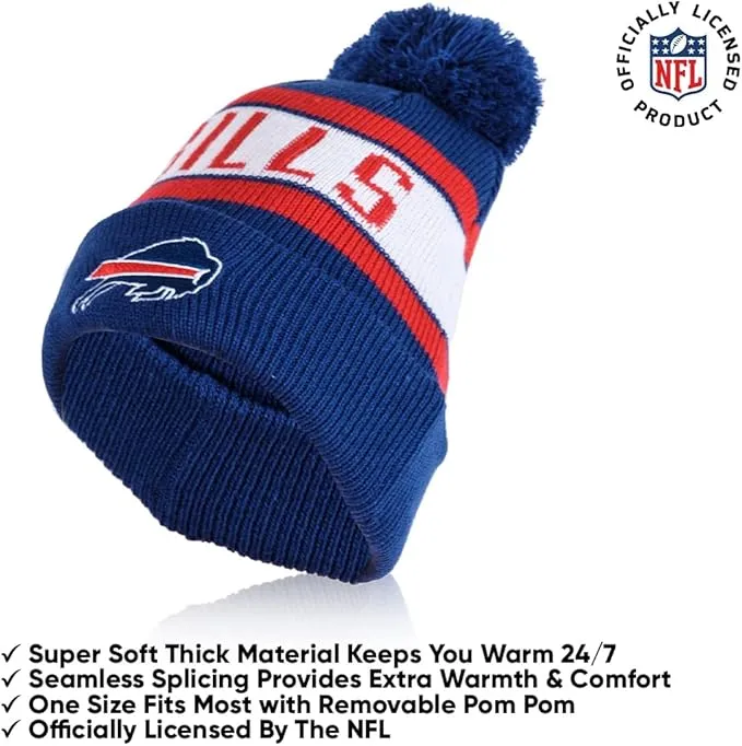 NFL Official Adults Unisex Super Soft Winter Beanie Knit Hat With Extra Warm Touch Screen Gloves|Buffalo Bills