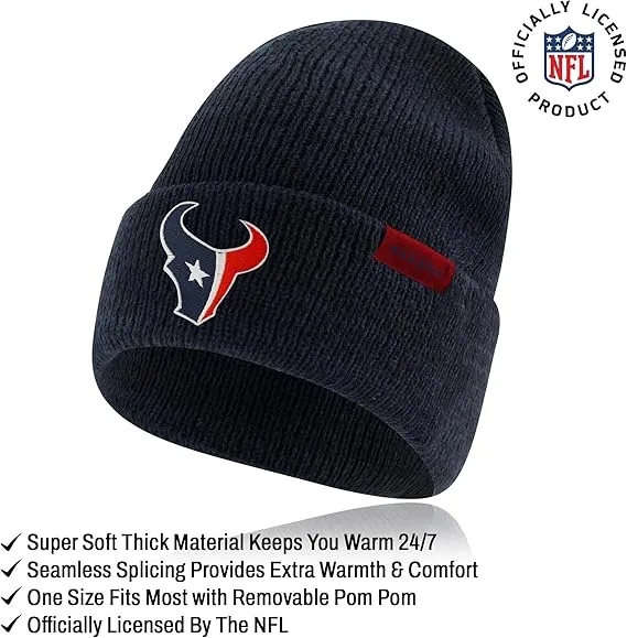 NFL Official Adults Unisex Super Soft Winter Beanie Knit Hat With Extra Warm Touch Screen Gloves|Houston Texans