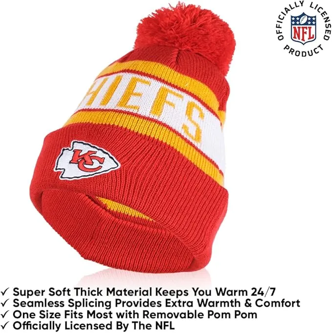 NFL Official Adults Unisex Super Soft Winter Beanie Knit Hat With Extra Warm Touch Screen Gloves|Kansas City Chiefs