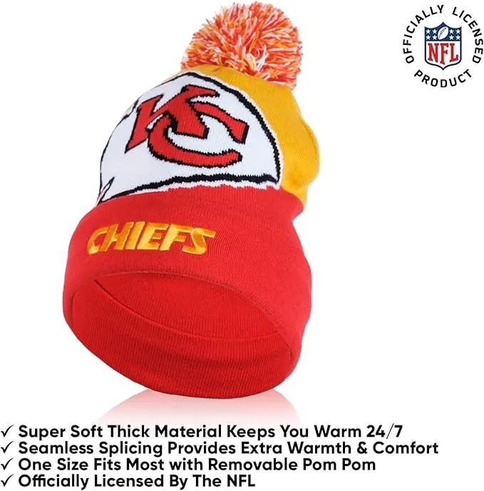 NFL Official Adults Unisex Super Soft Winter Beanie Knit Hat With Extra Warm Touch Screen Gloves|Kansas City Chiefs