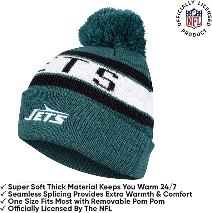 NFL Official Adults Unisex Super Soft Winter Beanie Knit Hat With Extra Warm Touch Screen Gloves|New York Jets