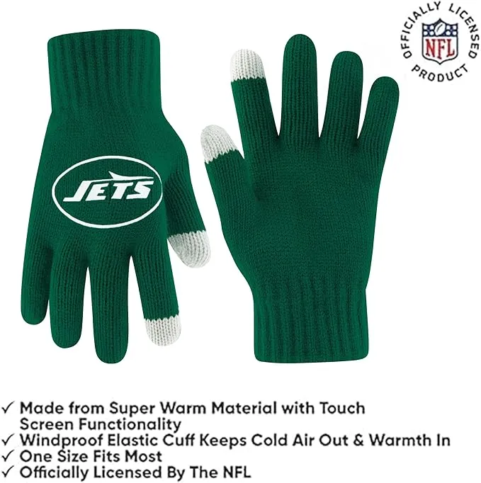 NFL Official Adults Unisex Super Soft Winter Beanie Knit Hat With Extra Warm Touch Screen Gloves|New York Jets