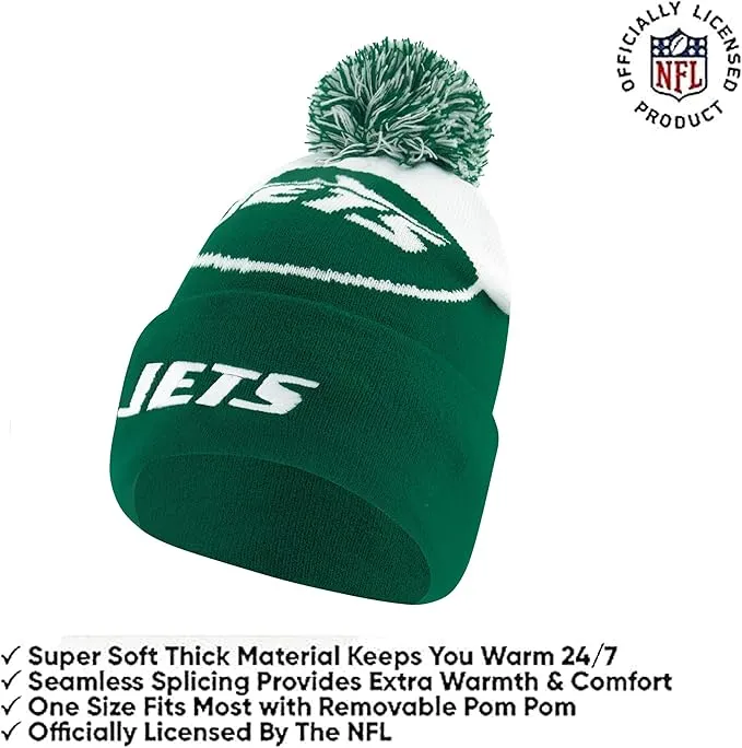 NFL Official Adults Unisex Super Soft Winter Beanie Knit Hat With Extra Warm Touch Screen Gloves|New York Jets