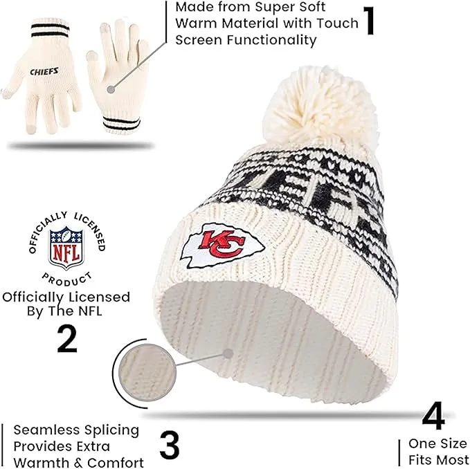 NFL Official Super Soft Cable Knit Winter Beanie Knit Hat with Extra Warm Touch Screen Gloves|Buffalo Bills