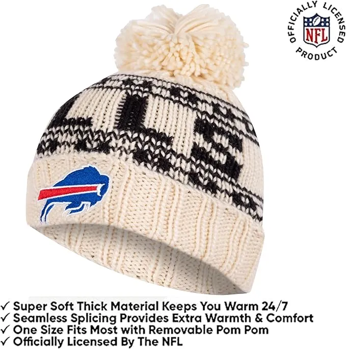 NFL Official Super Soft Cable Knit Winter Beanie Knit Hat with Extra Warm Touch Screen Gloves|Buffalo Bills