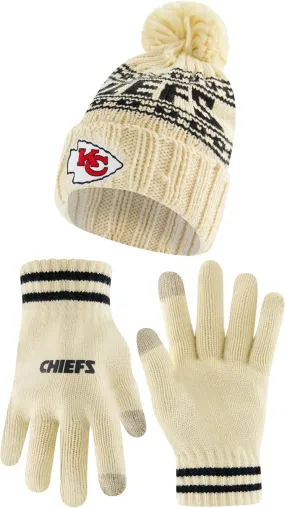 NFL Official Super Soft Cable Knit Winter Beanie Knit Hat with Extra Warm Touch Screen Gloves|Kansas City Chiefs