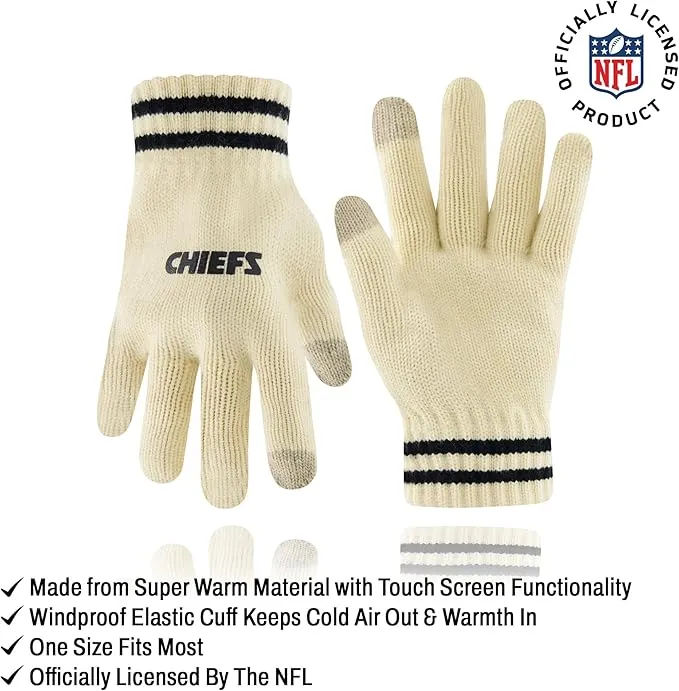 NFL Official Super Soft Cable Knit Winter Beanie Knit Hat with Extra Warm Touch Screen Gloves|Kansas City Chiefs