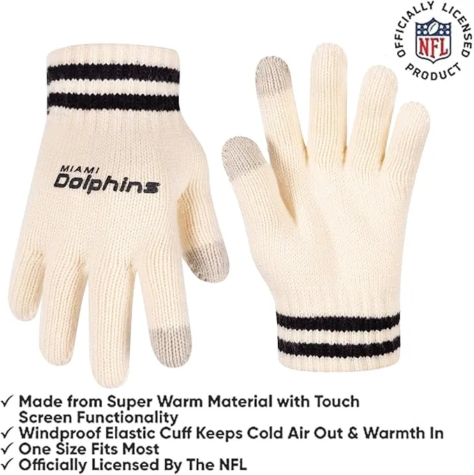 NFL Official Super Soft Cable Knit Winter Beanie Knit Hat with Extra Warm Touch Screen Gloves|Miami Dolphins