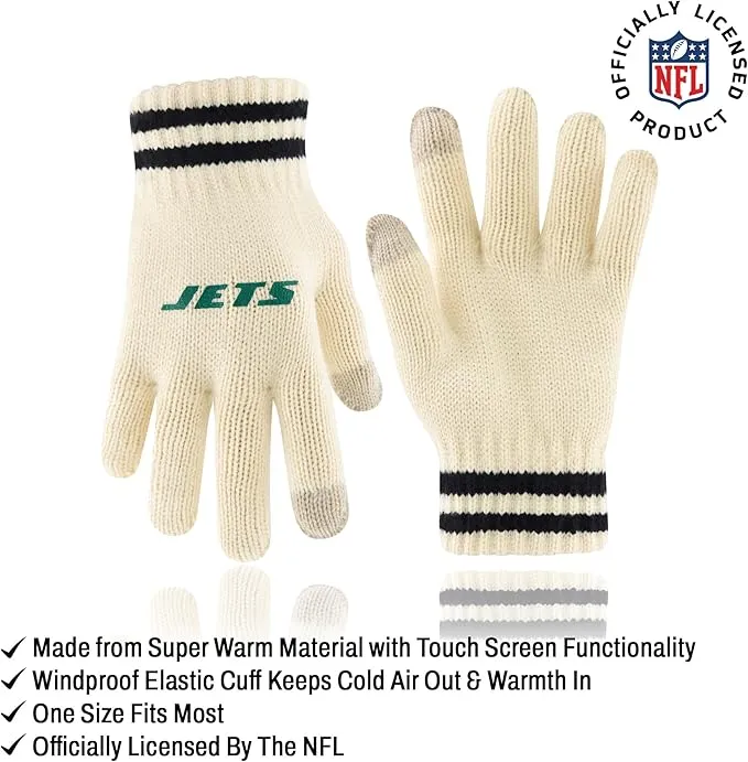 NFL Official Super Soft Cable Knit Winter Beanie Knit Hat with Extra Warm Touch Screen Gloves|New York Jets