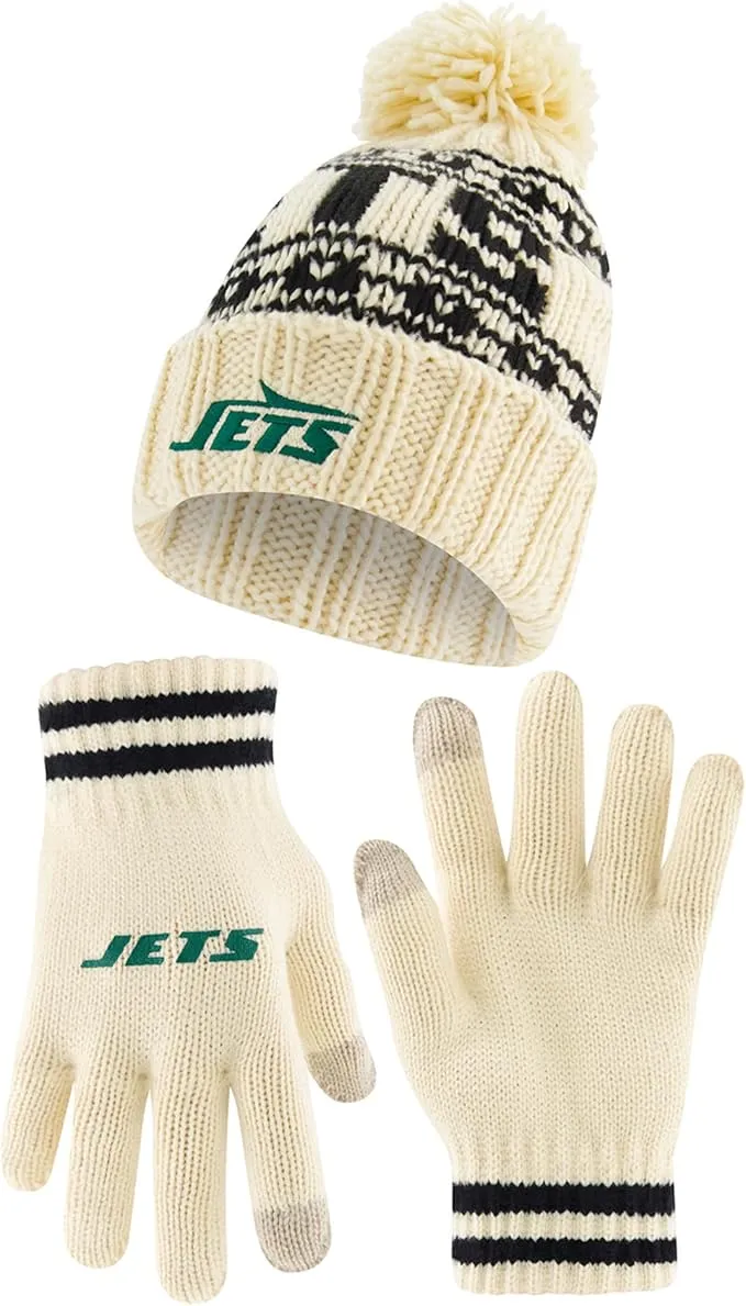 NFL Official Super Soft Cable Knit Winter Beanie Knit Hat with Extra Warm Touch Screen Gloves|New York Jets