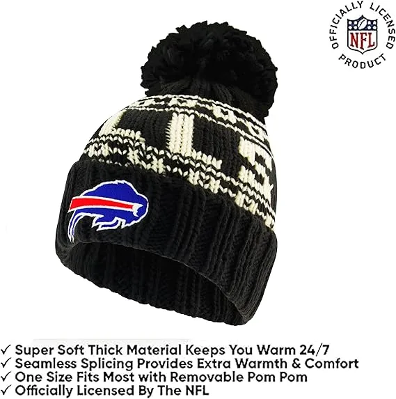 NFL Official Youth Super Soft Cable Knit Winter Beanie Knit Hat with Extra Warm Touch Screen Gloves|Buffalo Bills