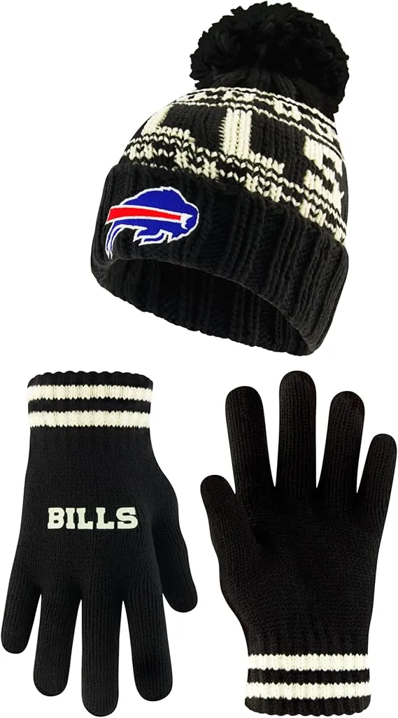 NFL Official Youth Super Soft Cable Knit Winter Beanie Knit Hat with Extra Warm Touch Screen Gloves|Buffalo Bills