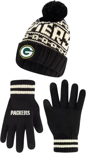 NFL Official Youth Super Soft Cable Knit Winter Beanie Knit Hat with Extra Warm Touch Screen Gloves|Green Bay Packers