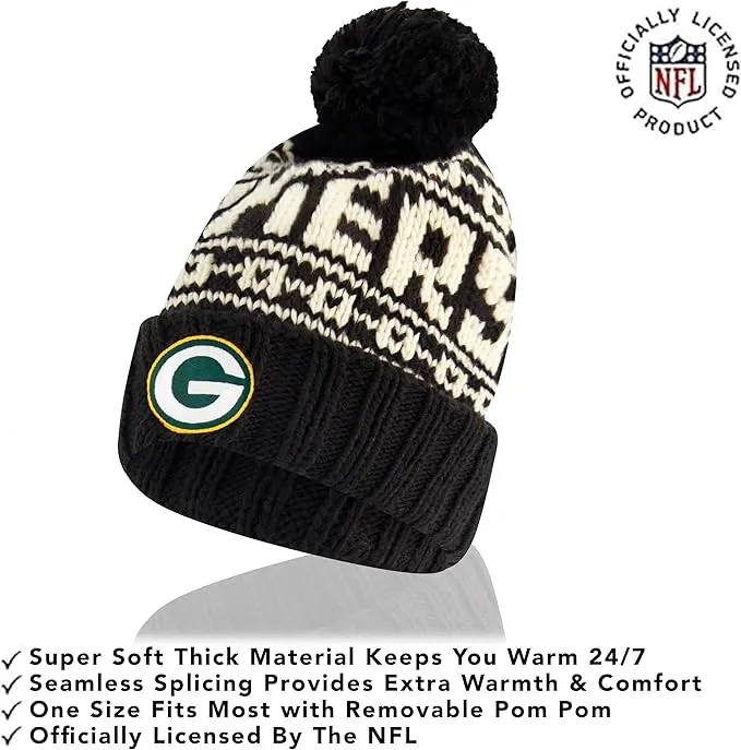 NFL Official Youth Super Soft Cable Knit Winter Beanie Knit Hat with Extra Warm Touch Screen Gloves|Green Bay Packers